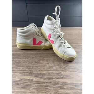 Veja Women's Minotaur Leather Sneakers White Pink Size 39/8 US High Top Laces
